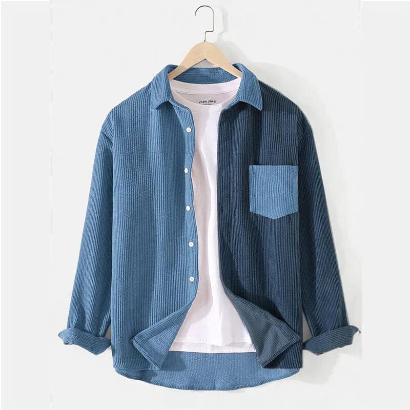 Corduroy Men Shirt Casual Patchwork Lapel Turn Down Button Long Sleeve Shirt Streetwear Leisure Luxury Clothing 2023 GatoGeek 