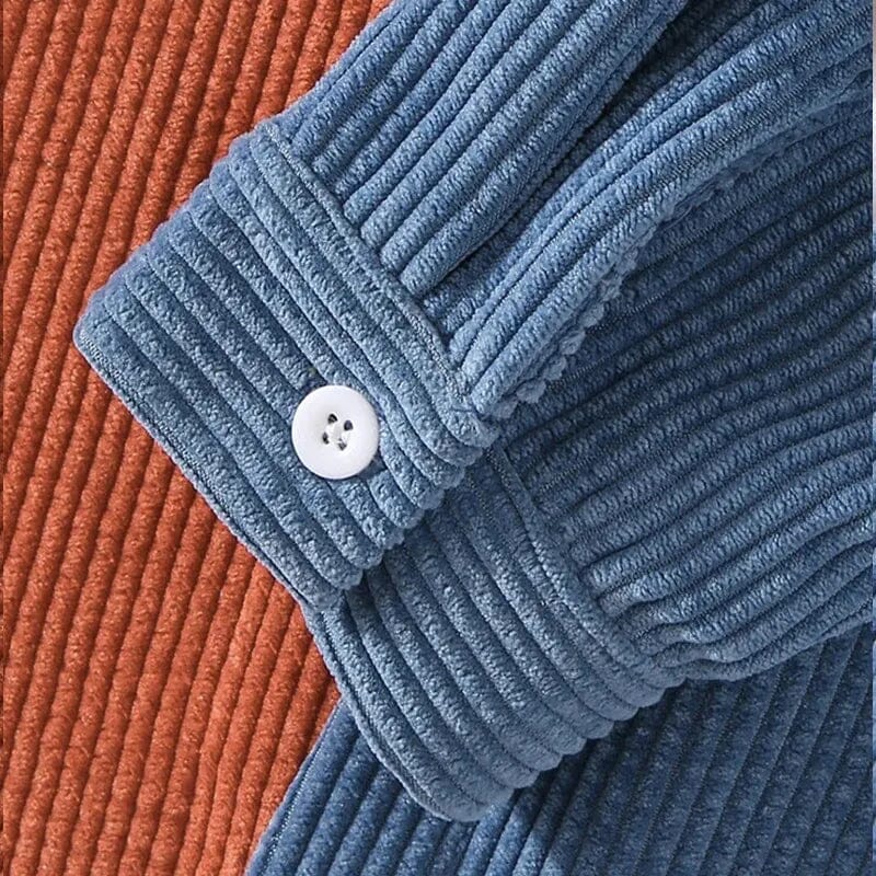 Corduroy Men Shirt Casual Patchwork Lapel Turn Down Button Long Sleeve Shirt Streetwear Leisure Luxury Clothing 2023 GatoGeek 