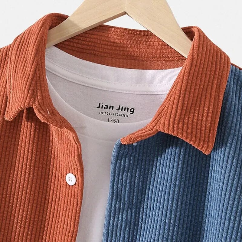 Corduroy Men Shirt Casual Patchwork Lapel Turn Down Button Long Sleeve Shirt Streetwear Leisure Luxury Clothing 2023 GatoGeek 