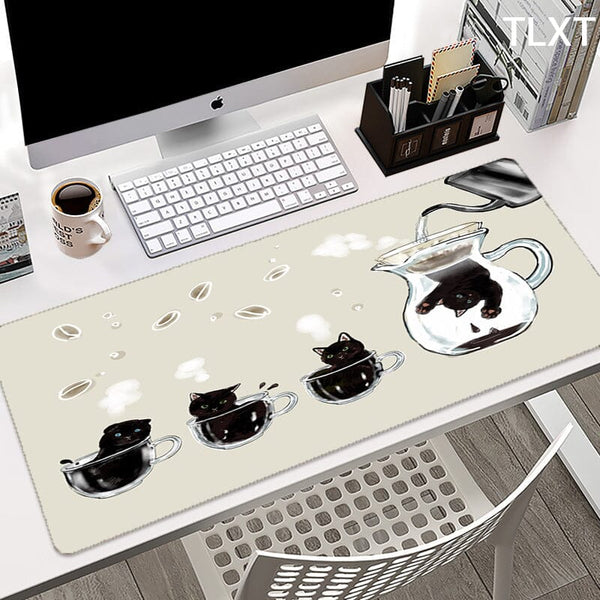 Deskpad Café com Gatinho 70cm x 30cm Mouse Pad, Desk Pad GatoGeek 