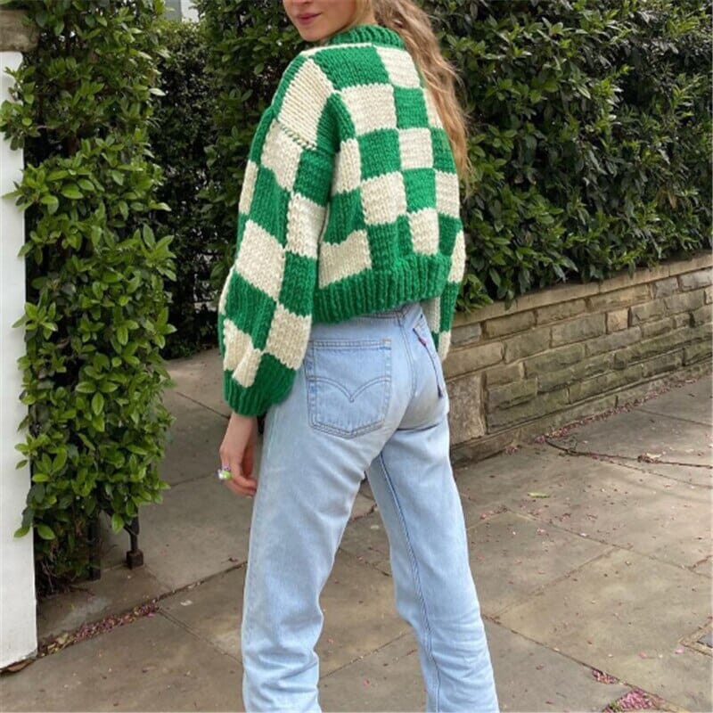Dourbesty 2000s Style Fairycore Vintage Sweaters Checkerboard Plaid Long Sleeve Women Sweater Indie Knitted Autumn Casual Tops 0 GatoGeek 