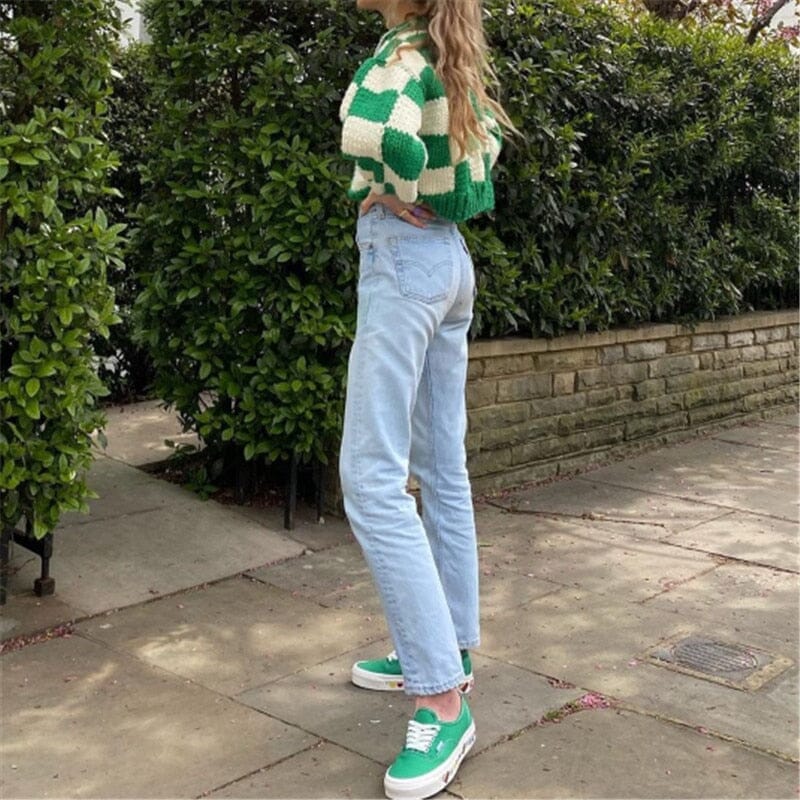 Dourbesty 2000s Style Fairycore Vintage Sweaters Checkerboard Plaid Long Sleeve Women Sweater Indie Knitted Autumn Casual Tops 0 GatoGeek 