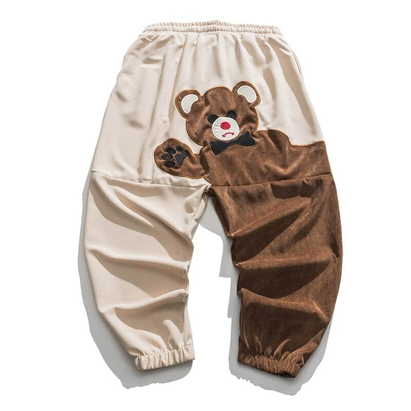 Fashion Bear Cartoon Pattern Fleece Casual Pants Autumn Winter Loose Plus Size Hip Hop Jogging Pants Streetwear Men Clothing 0 GatoGeek Regular Beige XXXL 