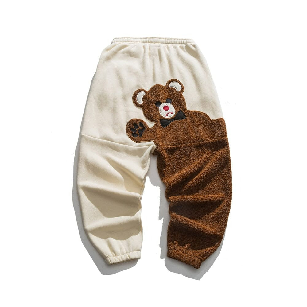 Fashion Bear Cartoon Pattern Fleece Casual Pants Autumn Winter Loose Plus Size Hip Hop Jogging Pants Streetwear Men Clothing 0 GatoGeek Thick Beige XXXL 