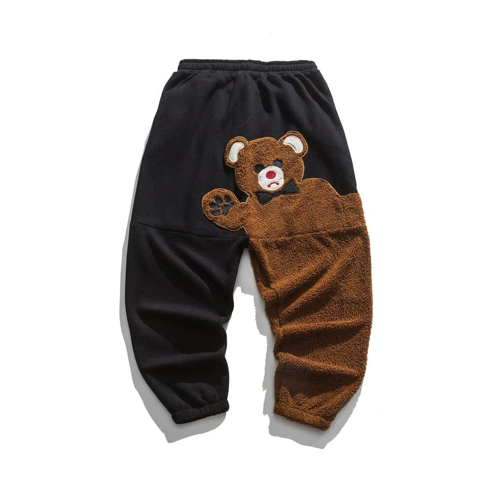 Fashion Bear Cartoon Pattern Fleece Casual Pants Autumn Winter Loose Plus Size Hip Hop Jogging Pants Streetwear Men Clothing 0 GatoGeek Thick Black XXXL 