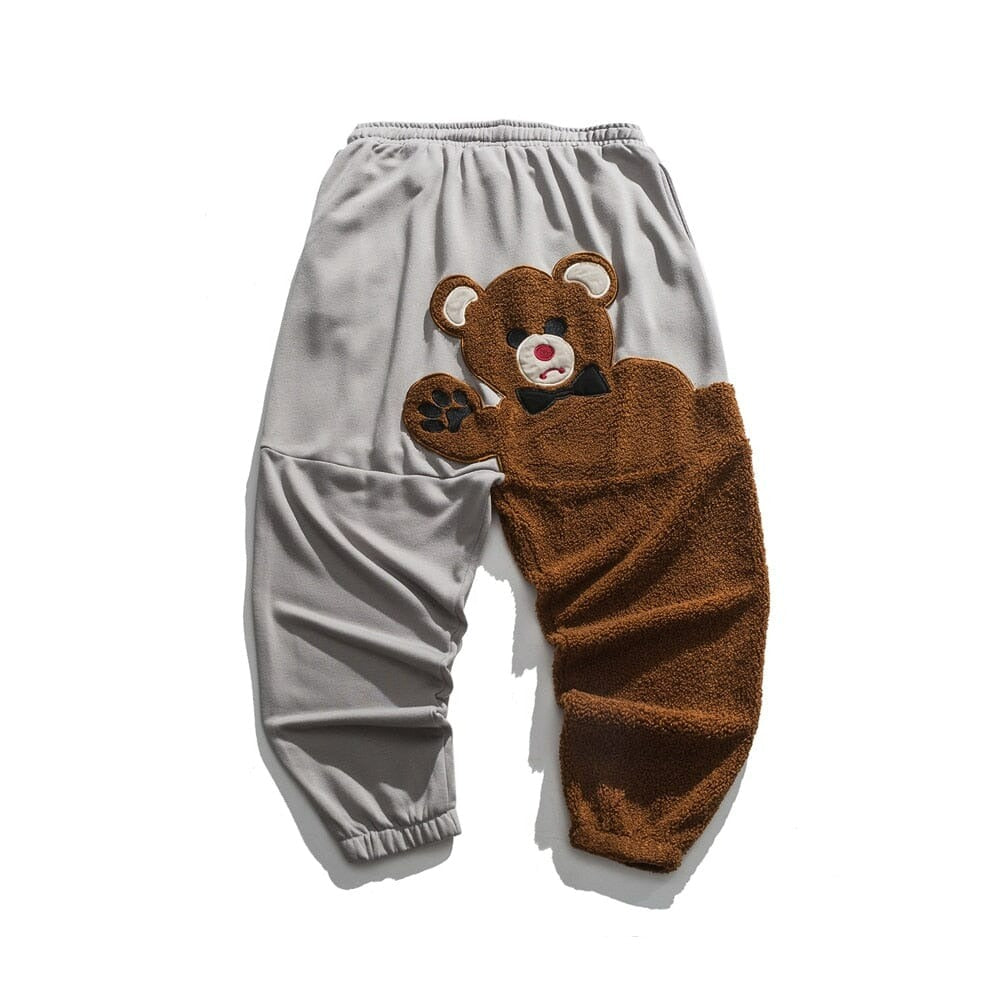 Fashion Bear Cartoon Pattern Fleece Casual Pants Autumn Winter Loose Plus Size Hip Hop Jogging Pants Streetwear Men Clothing 0 GatoGeek Thick Gray XXXL 