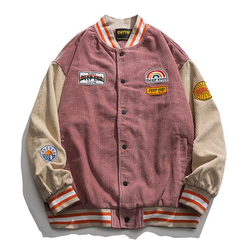 Harajuku College Jackets Men Women Hip Hop Corduroy Patchwork Embroidery Baseball Jacket Retro Casual Loose Varsity Coats Couple 0 GatoGeek 