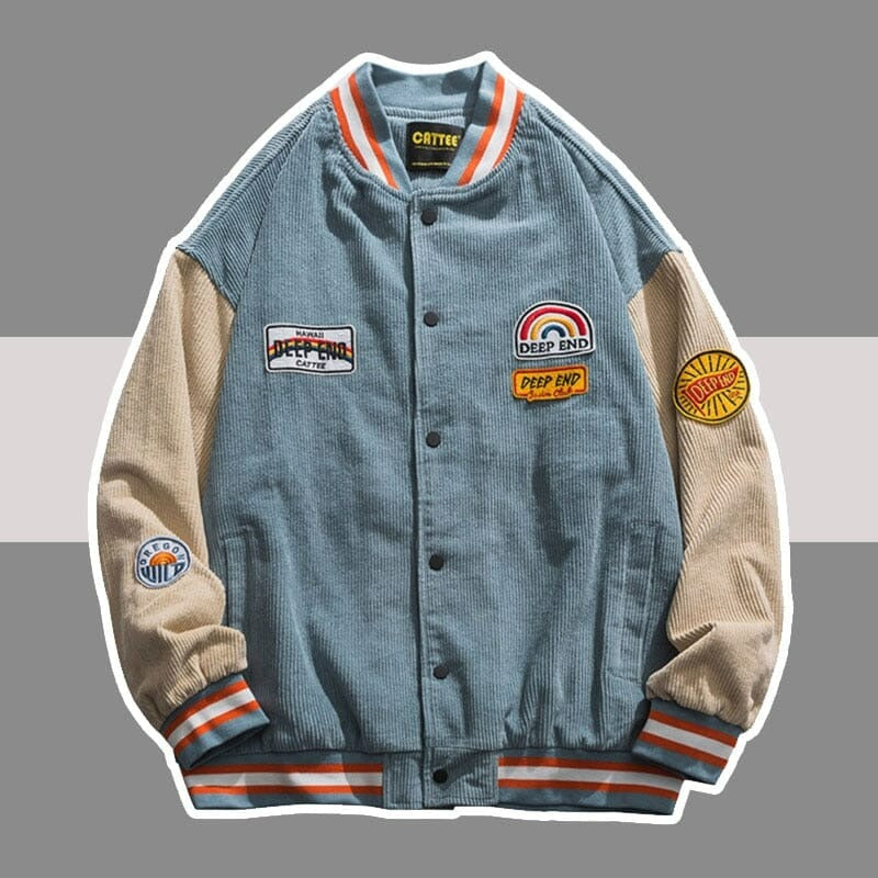 Harajuku College Jackets Men Women Hip Hop Corduroy Patchwork Embroidery Baseball Jacket Retro Casual Loose Varsity Coats Couple 0 GatoGeek 