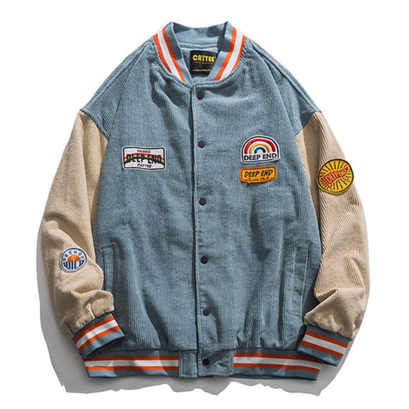 Harajuku College Jackets Men Women Hip Hop Corduroy Patchwork Embroidery Baseball Jacket Retro Casual Loose Varsity Coats Couple 0 GatoGeek Blue M 