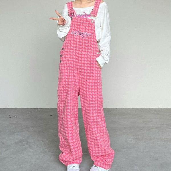High Street Pink Plaid Jumpsuits Women Korean Loose One Piece Outfits Female Autumn Wide Leg Pants Jumpsuit 2023 New Vintage 0 GatoGeek 