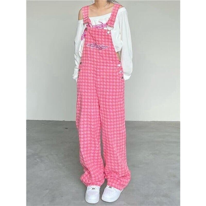 High Street Pink Plaid Jumpsuits Women Korean Loose One Piece Outfits Female Autumn Wide Leg Pants Jumpsuit 2023 New Vintage 0 GatoGeek 