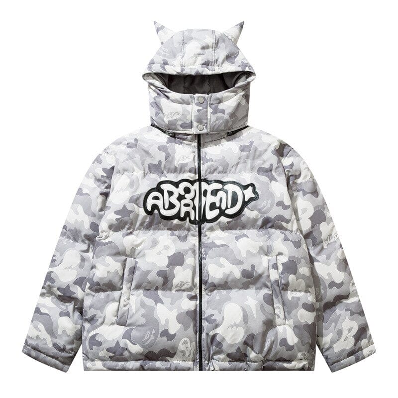 HipHop Removable Hood Jacket Parkas Streetwear Camouflage Devil Horn Thicken Warm Padded Coats Harajuku Cotton Puffer Jackets 0 GatoGeek gray S 