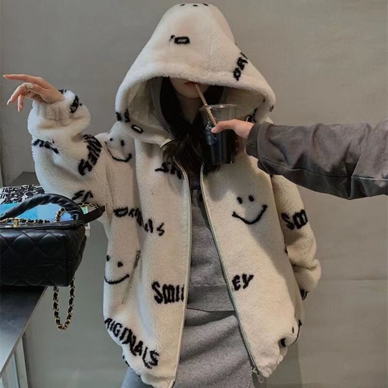 Jackets for Women 2022 Winter Cashmere Chic Printing Hooded Fashion Street Outerwear Sweet Casual College Women&#39;s Jacket Coat 0 GatoGeek 