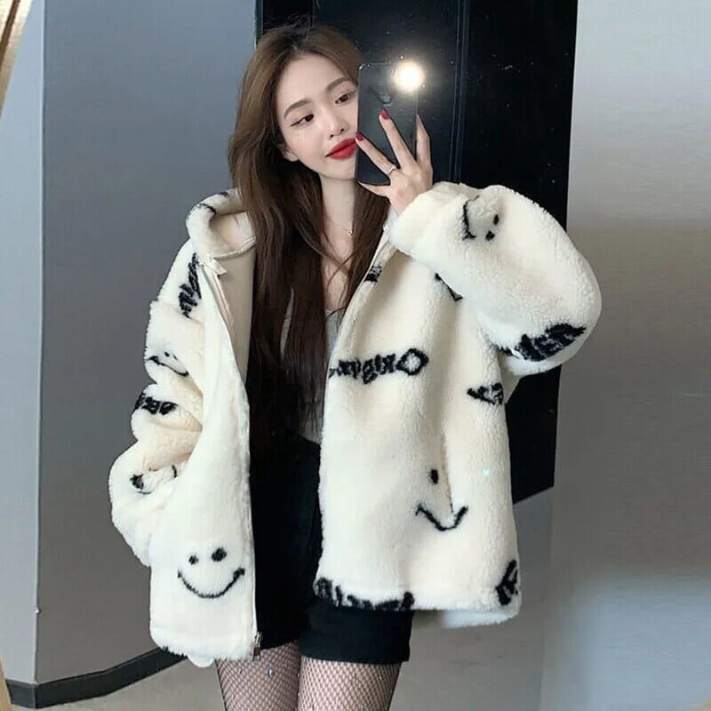 Jackets for Women 2022 Winter Cashmere Chic Printing Hooded Fashion Street Outerwear Sweet Casual College Women&#39;s Jacket Coat 0 GatoGeek 