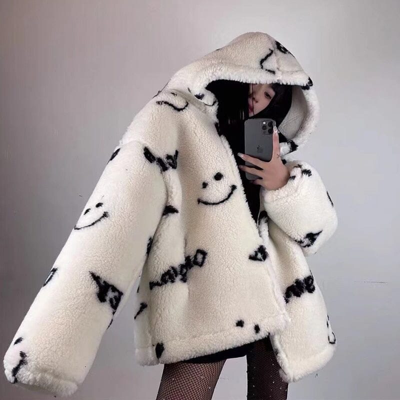 Jackets for Women 2022 Winter Cashmere Chic Printing Hooded Fashion Street Outerwear Sweet Casual College Women&#39;s Jacket Coat 0 GatoGeek 