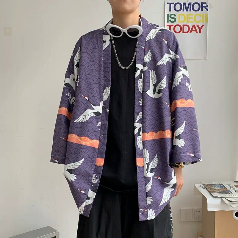 Japanese shirt men kimono Chinese kimono geisha new arrival Japanese street clothing harajuku kimono GatoGeek Purple M 