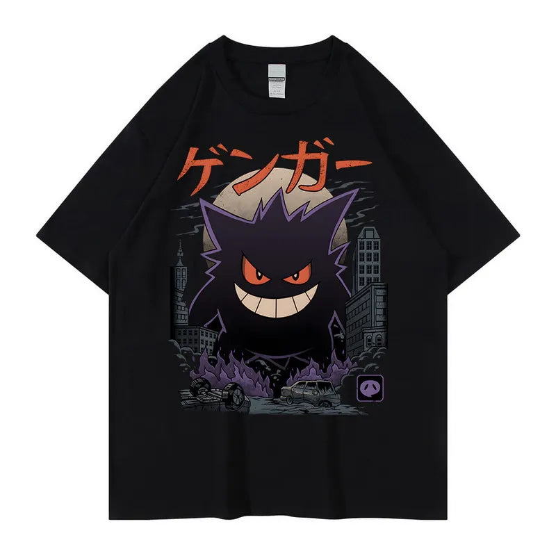 Japanese Style Printed T-shirt Summer Hip Hop Tees Tops Anime and Comics Short Sleeve Tshirt Men's Clothing Harajuku Y2k Clothes GatoGeek W2564-black XS 