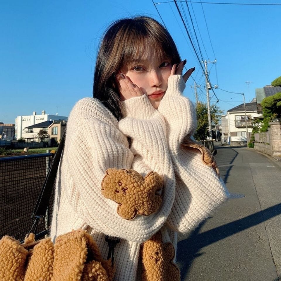 Korean Loose Sweater Women Cartoons Cute Bear Kawaii Pullovers Japanese Knitting Jumpers Female Winter Long Sleeve Soft Tops 0 GatoGeek 