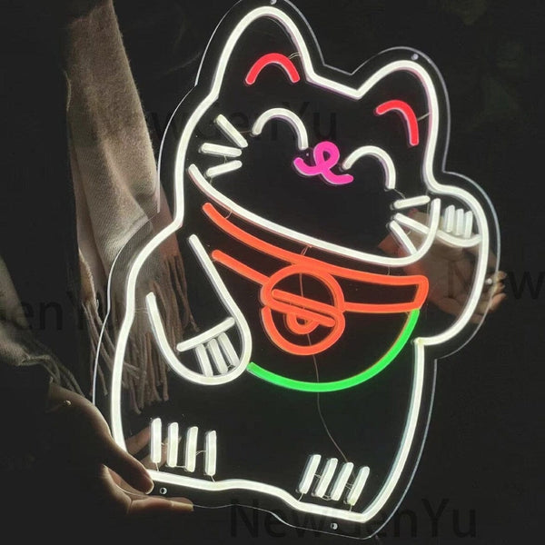 Led Neon Gato Chinês da Sorte Luminária GatoGeek 