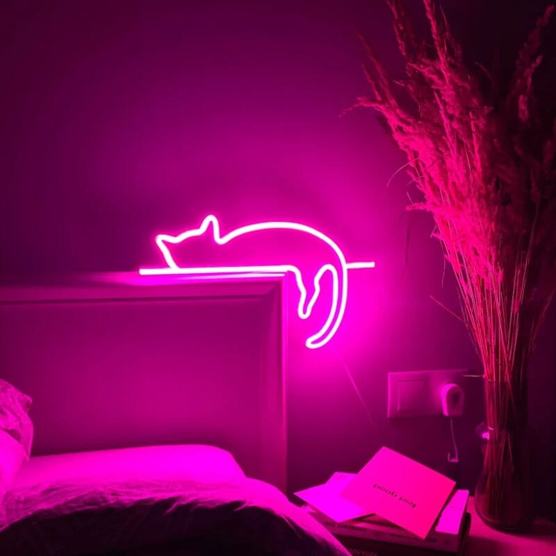 Led Neon Pink Lazy Cat Setup Led Néon GatoGeek 