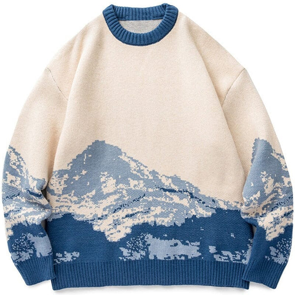 Men Hip Hop Streetwear Harajuku Sweater Vintage Japanese Style Snow Mountain Knitted Sweater Winter Casual Pullover Knitwear 0 GatoGeek color 1 M China