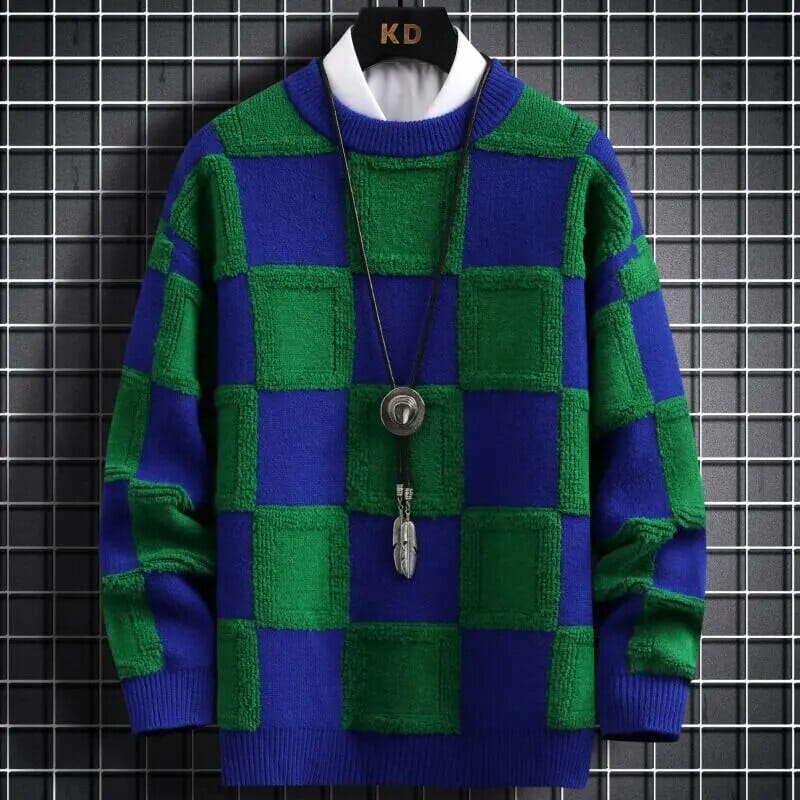 New Fall Winter Korean Style Mens Pullovers Sweaters High Quality Thick Warm Cashmere Sweater Men Luxury Plaid Pull Homme 2023 GatoGeek Green Asian S is Eur XXS 