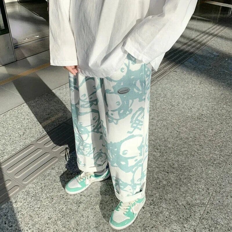 Personality Street Apparel Wide Leg Pants Women Korean Fashion Loose Spring Autumn Design Sense Summer Thin Sweet Cool Ins Tide GatoGeek Turquoise S China