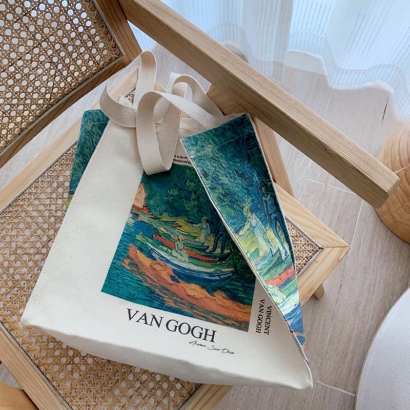 Poetry Lifest Van Gogh Bank of the Oise Auvers Oil Painting Cotton Canvas Bag Pop Style Zipper One Shoulder Shopping Handbag 0 GatoGeek 