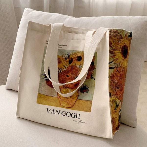 Poetry Lifest Van Gogh Classic Sunflower Oil Painting Cotton Canvas Bag Pop Style Zipper One Shoulder Shopping Handbag Tote Bag 0 GatoGeek 