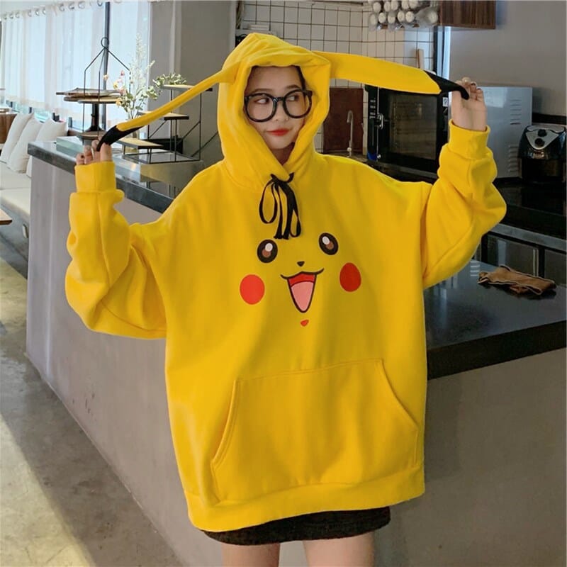 Pokemon Pikachu autumn and winter sweater student Japanese anime thickened mid-length hooded cute top Christmas gift 0 GatoGeek A M 