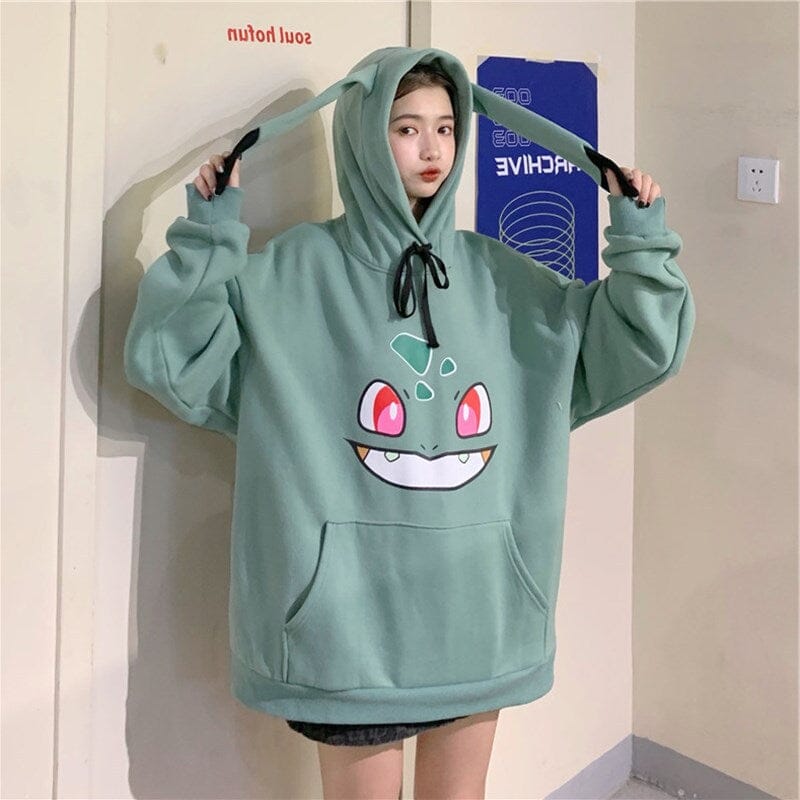 Pokemon Pikachu autumn and winter sweater student Japanese anime thickened mid-length hooded cute top Christmas gift 0 GatoGeek B M 