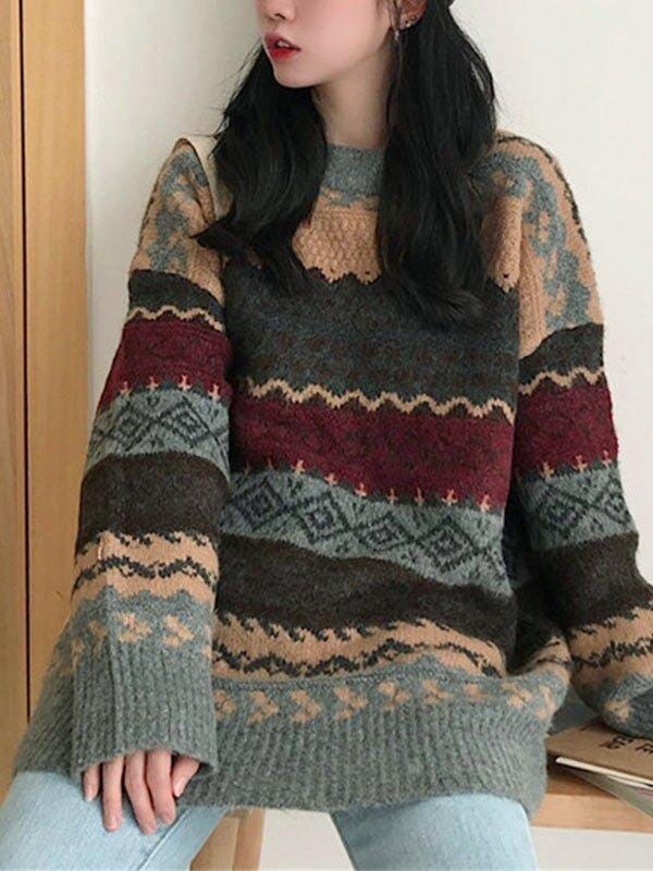 Pullovers Women Vintage Loose Casual Sweaters Geometric Female Harajuku Korean Fashion Womens Striped Sweater Streetwear Y2k 0 GatoGeek 