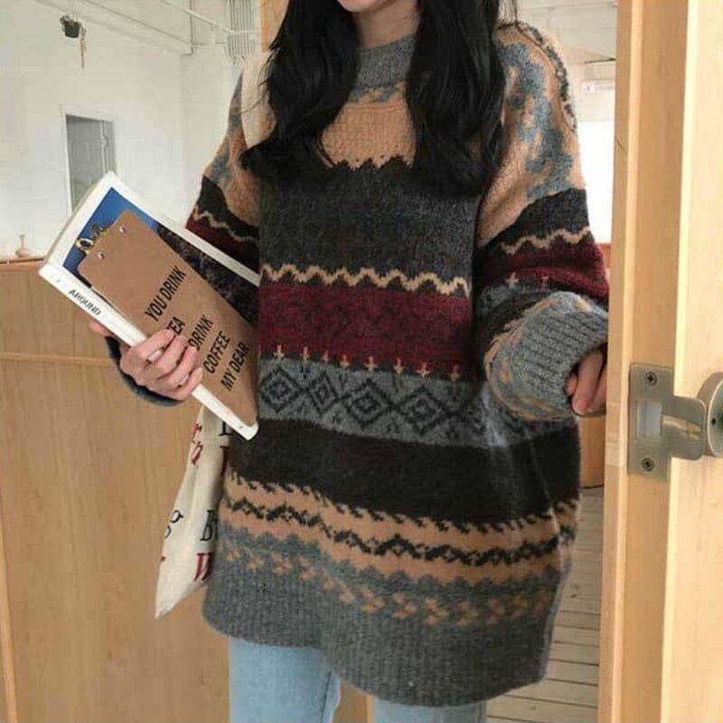 Pullovers Women Vintage Loose Casual Sweaters Geometric Female Harajuku Korean Fashion Womens Striped Sweater Streetwear Y2k 0 GatoGeek A ONE SIZE 