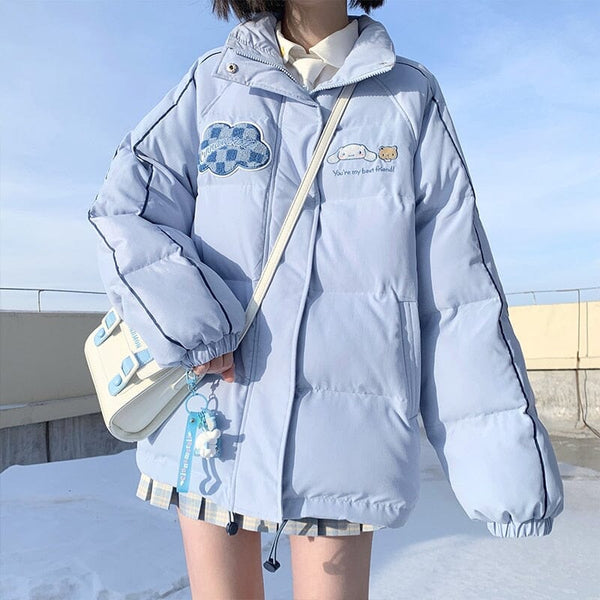 Sanrios Kawaii Cinnamoroll Kuromi Cartoon Embroidered Cotton Clothes Winter Thickened Loose Down Jacket Anime Cute Birthday Gift 0 GatoGeek 