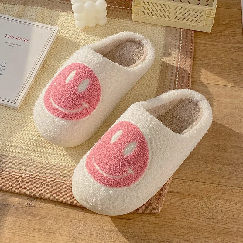 Smile Face Warm Winter House Fur Slippers for Women Cute Smile Pattern Fluffy Soft Plush Bedroom Home Ladies Cotton Female Shoes GatoGeek 