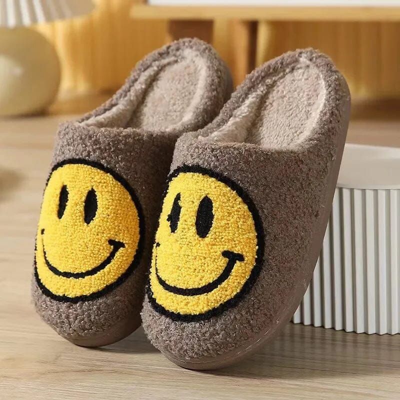 Smile Face Warm Winter House Fur Slippers for Women Cute Smile Pattern Fluffy Soft Plush Bedroom Home Ladies Cotton Female Shoes GatoGeek khaki 37-38 