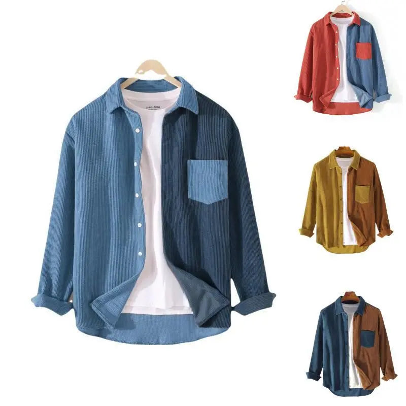 Spring Autumn Cargo Corduroy Men Long Sleeve Casual Pocket Patchwork Men's Shirts High Quality Overshirt Blouses Male Clothing GatoGeek 