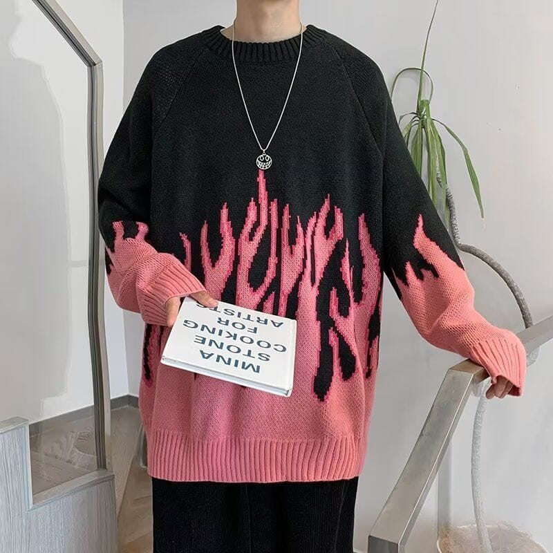 Suéter Streetwear Chamas Azuis e Vermelhas Suéter GatoGeek Rosa P (M) 