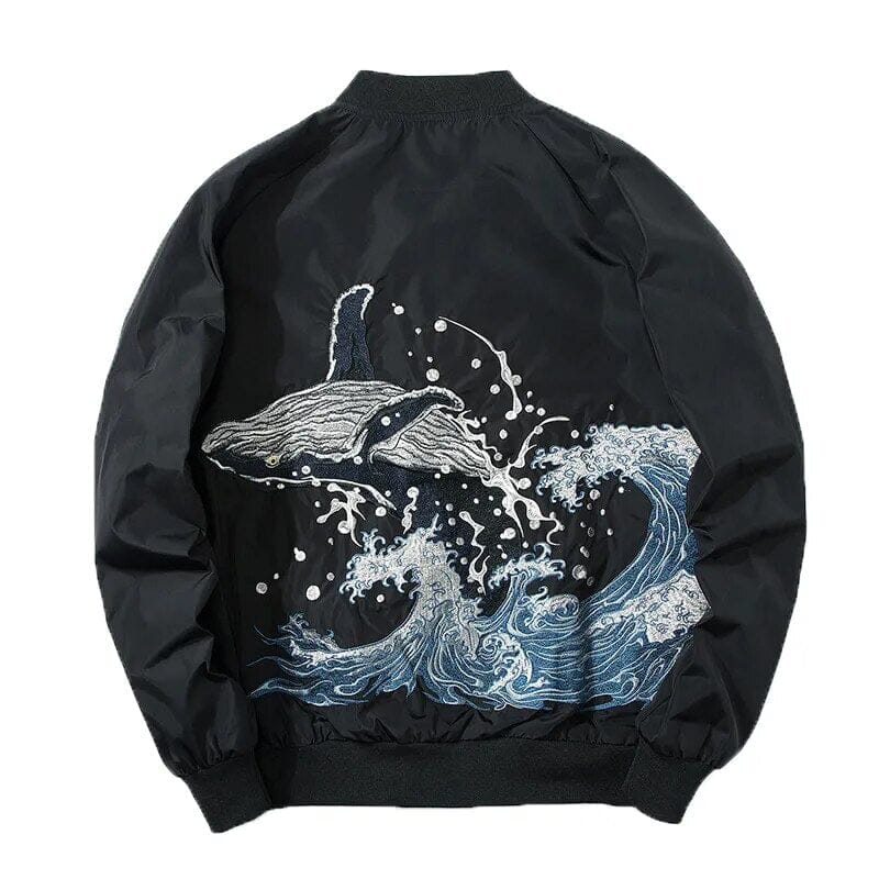 Whale Embroidered Bomber Jacket Men Spring Cotton Padded MA1 Thick Coat Oversize Baseball Male Coats Winter Japanese Sukajan GatoGeek 