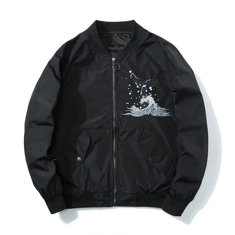 Whale Embroidered Bomber Jacket Men Spring Cotton Padded MA1 Thick Coat Oversize Baseball Male Coats Winter Japanese Sukajan GatoGeek 