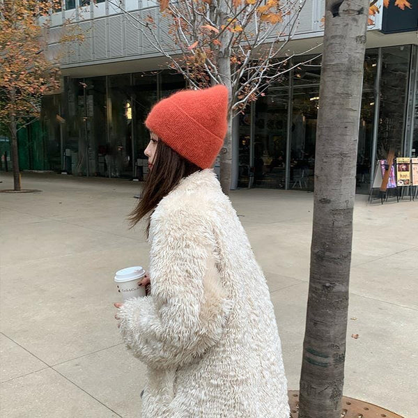 Winter Angora Rabbit Keep Warm Knitting Solid Cap Leisure Lady Skullies Beanies Cap Men Women Cool Hat 0 GatoGeek Red One Size 