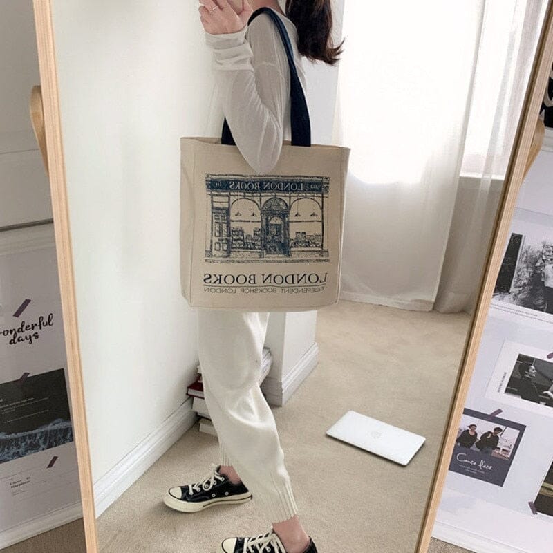 Women Canvas Shoulder Bag London Books Print Ladies Casual Handbag Tote Bag Reusable Large Capacity Cotton Shopping Beach Bag 0 GatoGeek 