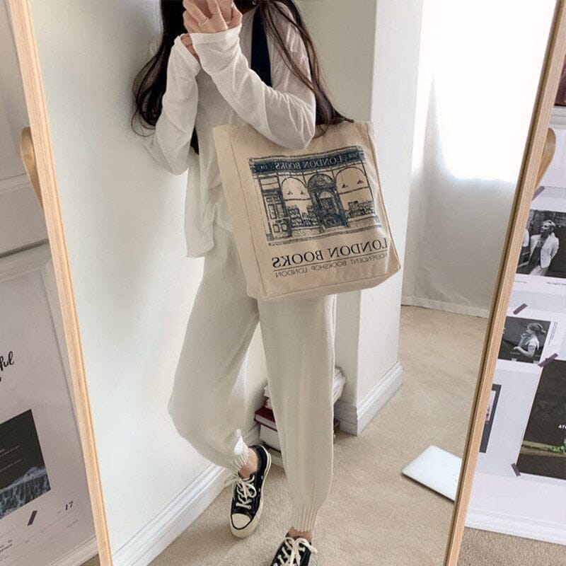 Women Canvas Shoulder Bag London Books Print Ladies Casual Handbag Tote Bag Reusable Large Capacity Cotton Shopping Beach Bag 0 GatoGeek 