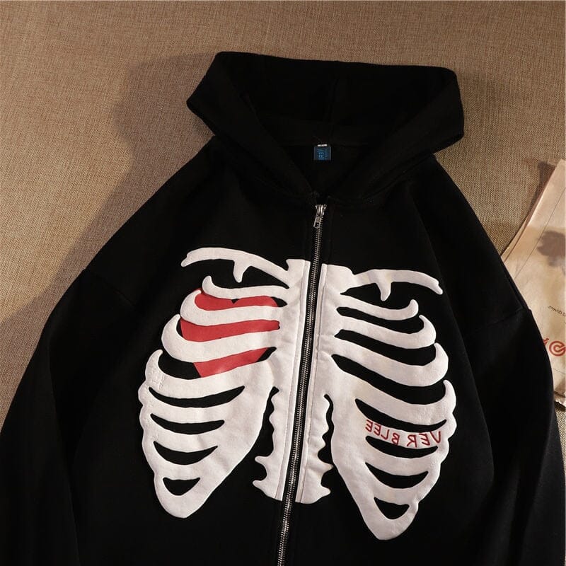 Y2K Skeleton Hoodies Women 2023 Vrouwen Gothic Zwart Zip Up Oversized Sweatshirt Dames Retro Harajuku Capuchon Streetwear Tops 0 GatoGeek Black S 