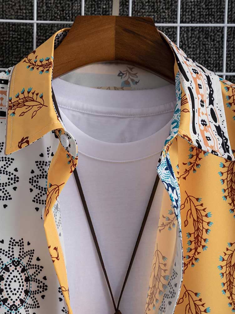 ZAFUL Short Sleeves Shirts for Men Retro Floral Print Geometric Pattern Streetwear Shirt Summer Beach Vacation Tops Z5088061 0 GatoGeek 